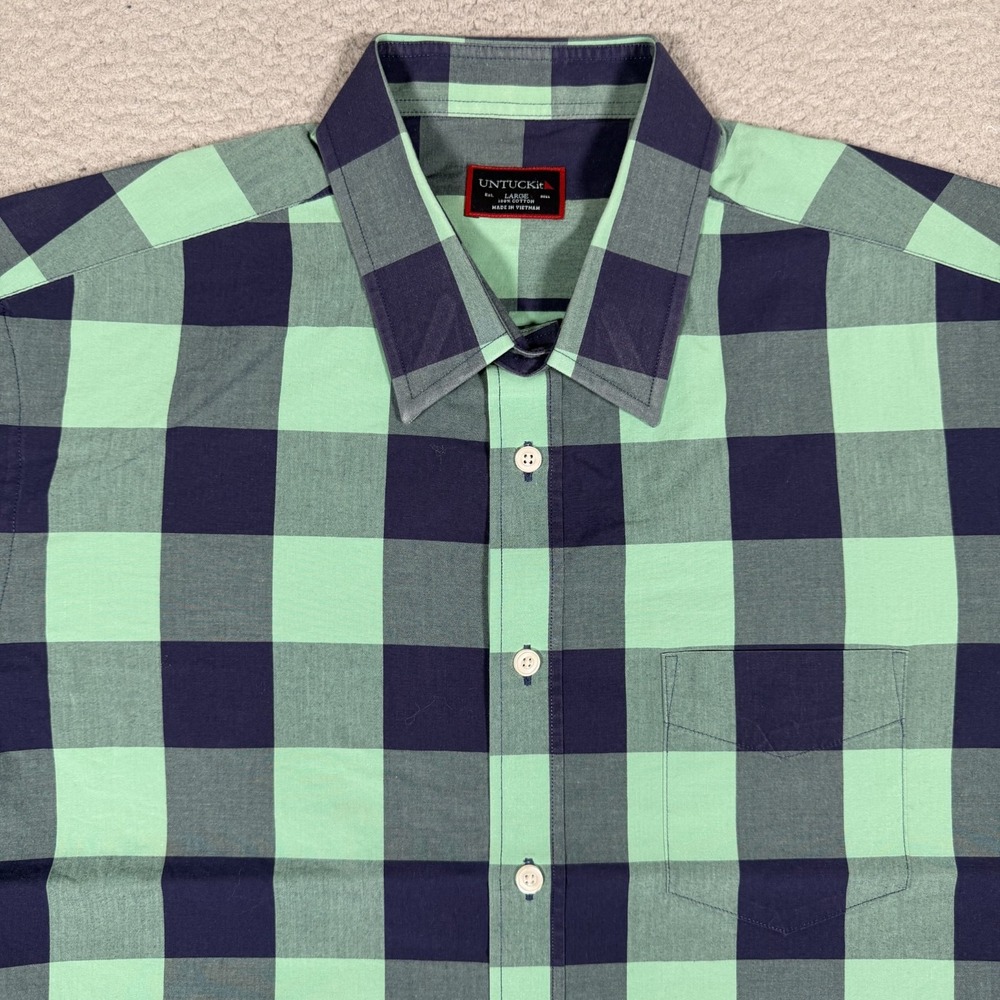 UNTUCKit Shirt Mens Large Green Plaid Casual Preppy Button Up Logo 100% Cotton
